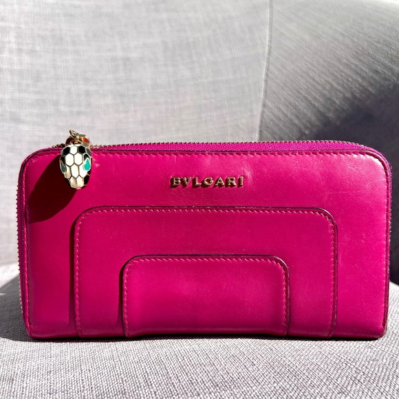 BVLGARI Rare wallet Via Dei Serpenti pink leather - Picture 1 of 11